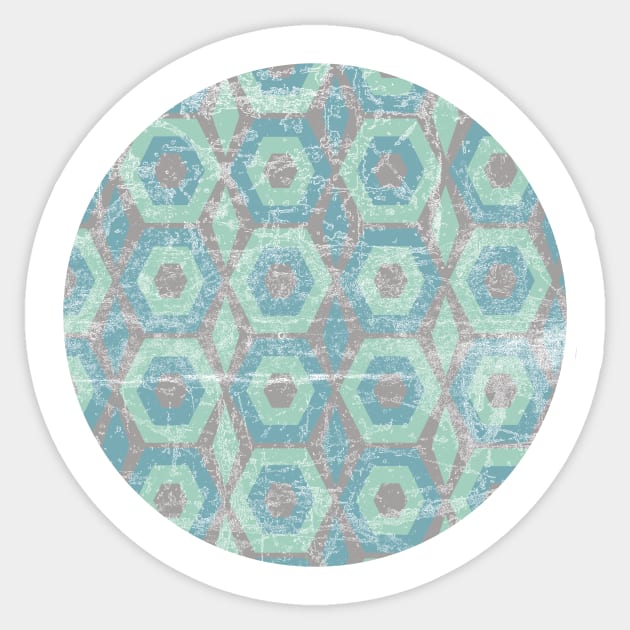 Blue and Green Textured Hexagon Pattern Design Sticker by Rhubarb Myrtle